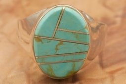 Calvin Begay Genuine Kingman Turquoise Sterling Silver Navajo Ring
